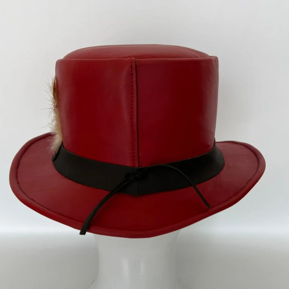 Red Tall Crown Top Hat back view - red tall top hat / western top hat