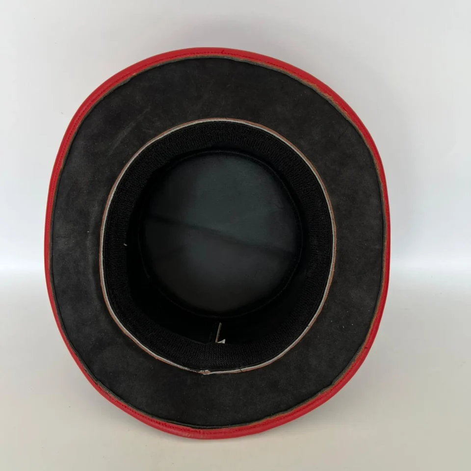Red Tall Crown Top Hat detail view - red tall top hat / western top hat