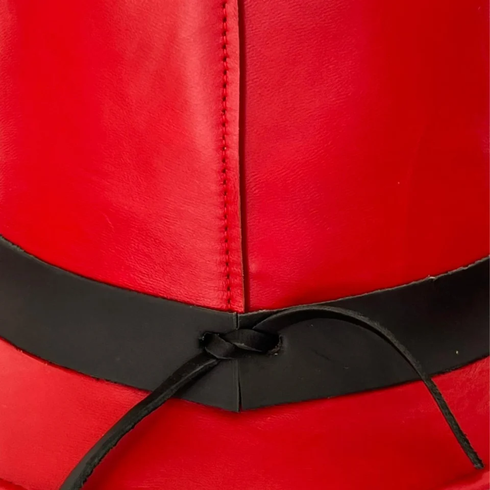 Red Tall Crown Top Hat side view - red tall top hat / western top hat