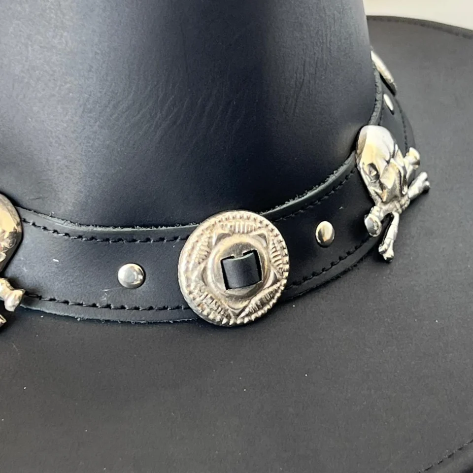Black Western Top Hat with Eyelets back view - black tall top hat / western top hat