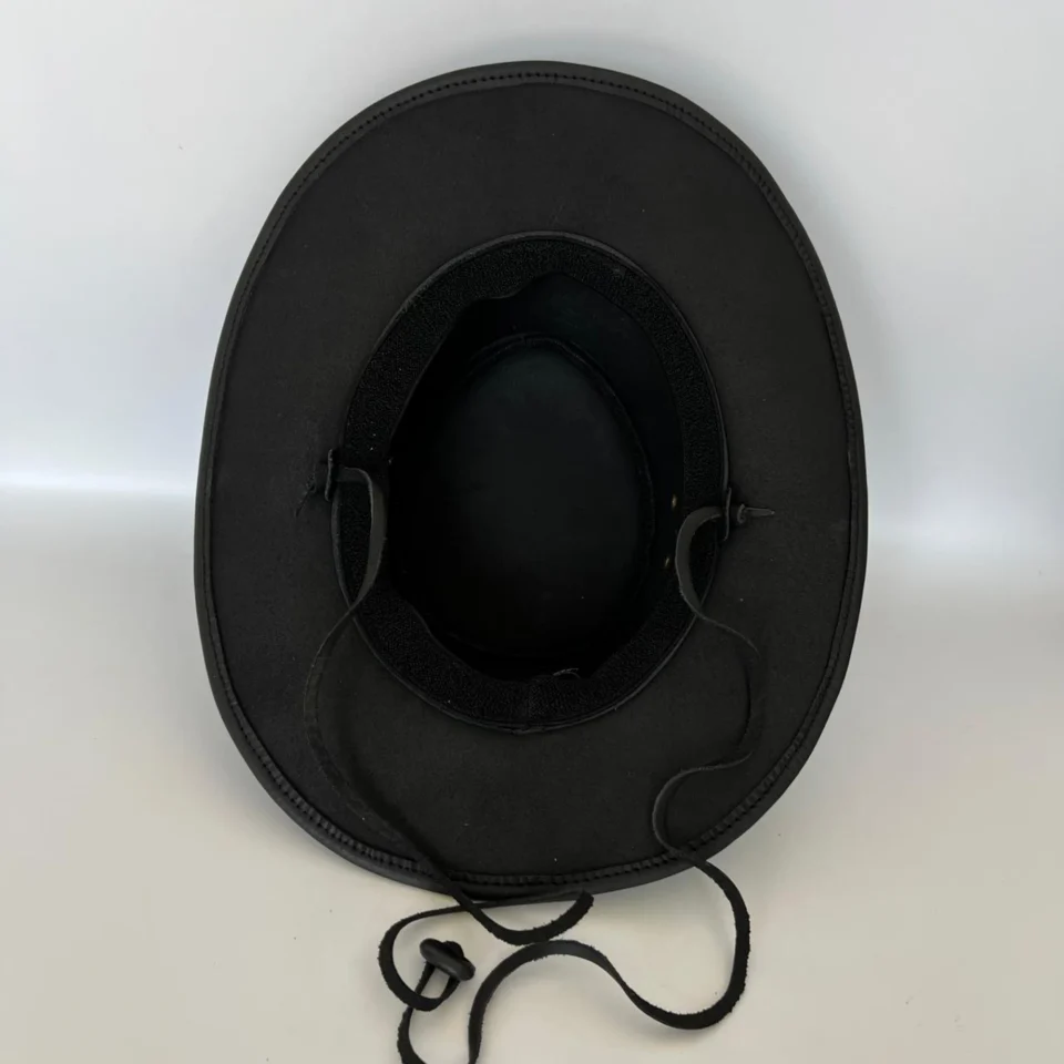 Black Western Top Hat with Eyelets detail view - black tall top hat / western top hat