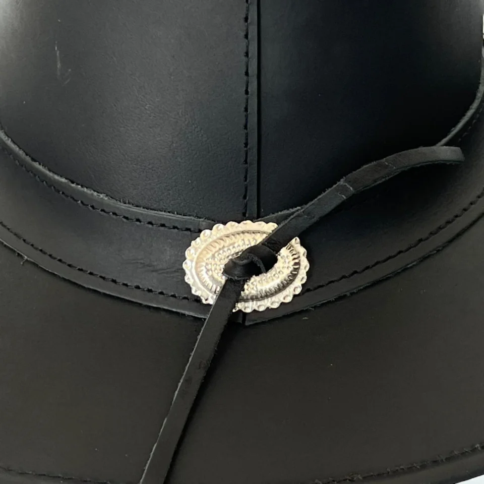 Black Western Top Hat with Eyelets three-quarter view - black tall top hat / western top hat