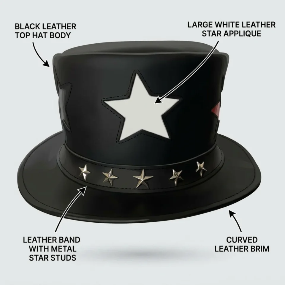Black Handmade Leather Steampunk Top Hat Style 083 three quarter view - black steampunk top hat with structured crown