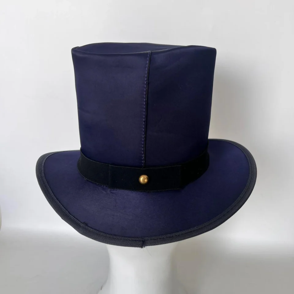 Black Handmade Leather Steampunk Top Hat Style 086 back view - black steampunk top hat with structured crown