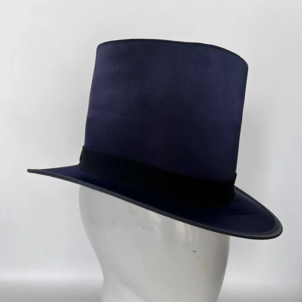 Black Handmade Leather Steampunk Top Hat Style 086 gallery view 05 - black steampunk top hat with structured crown