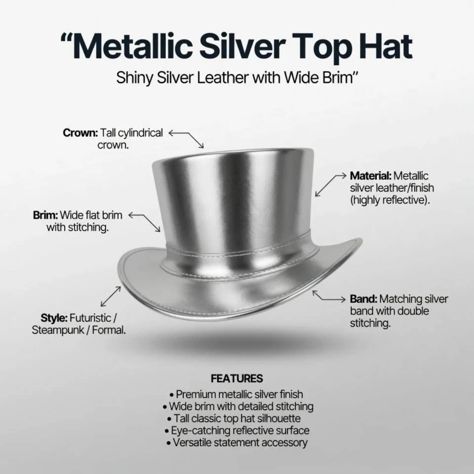 Black Handmade Leather Steampunk Top Hat Style 089 three quarter view - black steampunk top hat with structured crown
