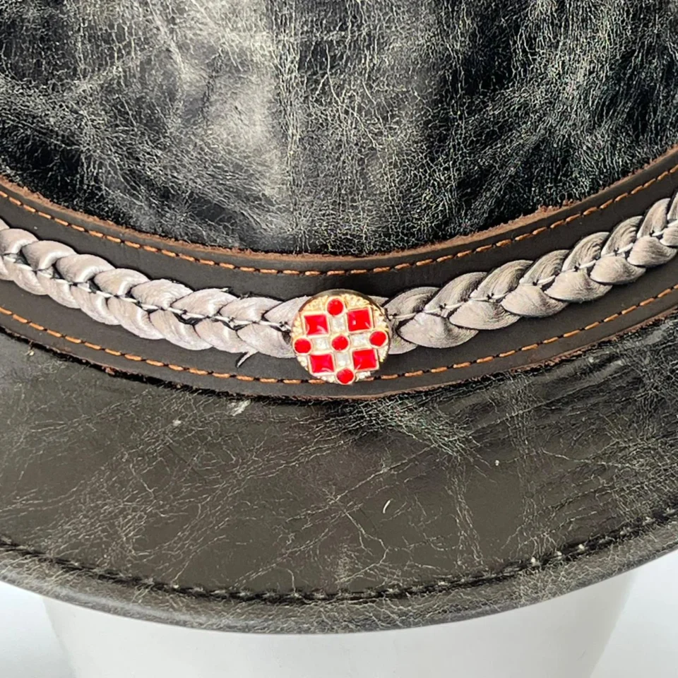 Black Handmade Leather Steampunk Top Hat Style 092 back view - black steampunk top hat with structured crown