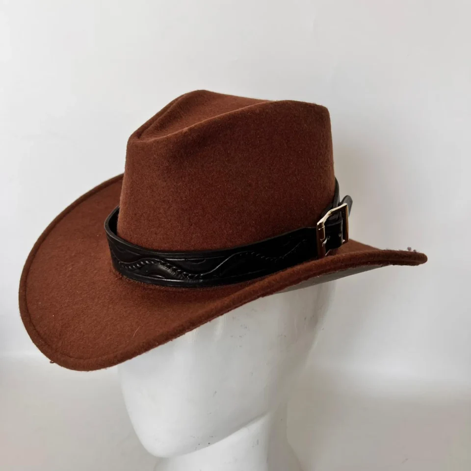 Black Handmade Leather Steampunk Top Hat Style 095 gallery view 05 - black steampunk top hat with structured crown