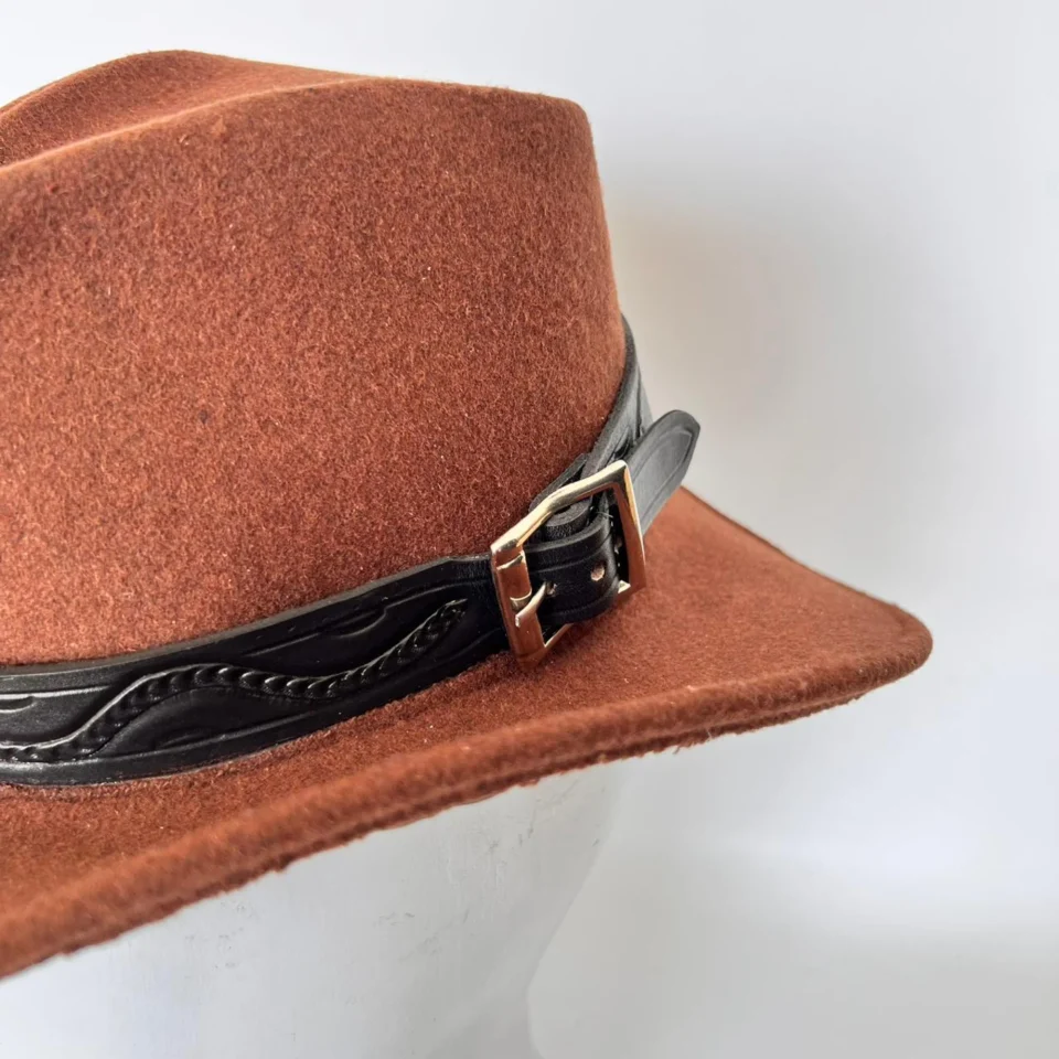 Black Handmade Leather Steampunk Top Hat Style 095 gallery view 06 - black steampunk top hat with structured crown