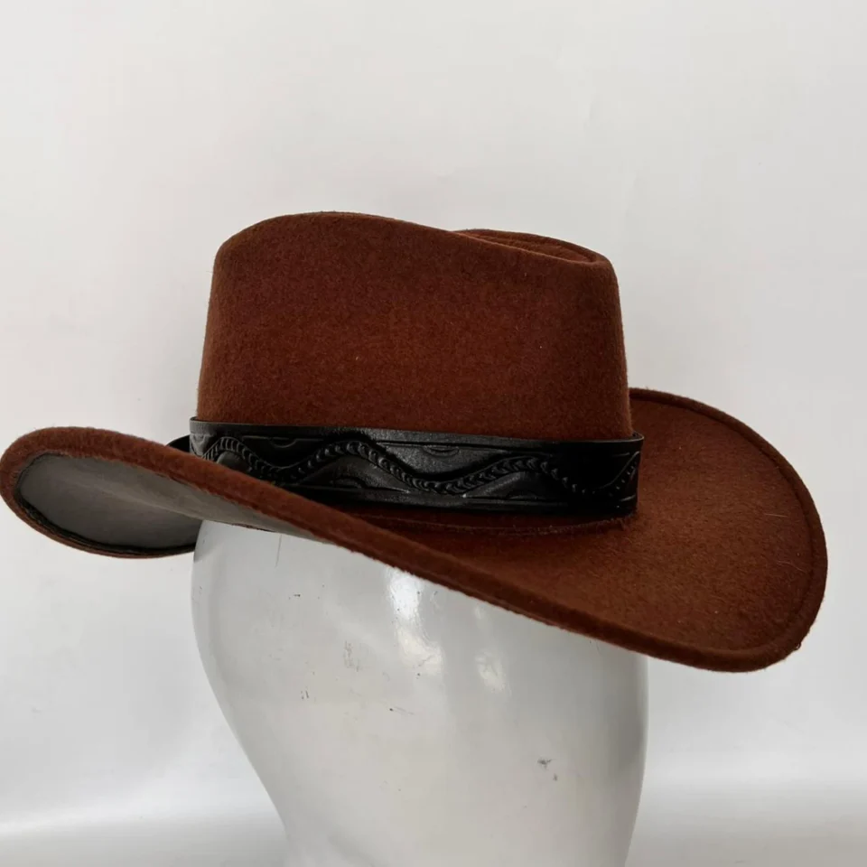 Black Handmade Leather Steampunk Top Hat Style 095 gallery view 07 - black steampunk top hat with structured crown