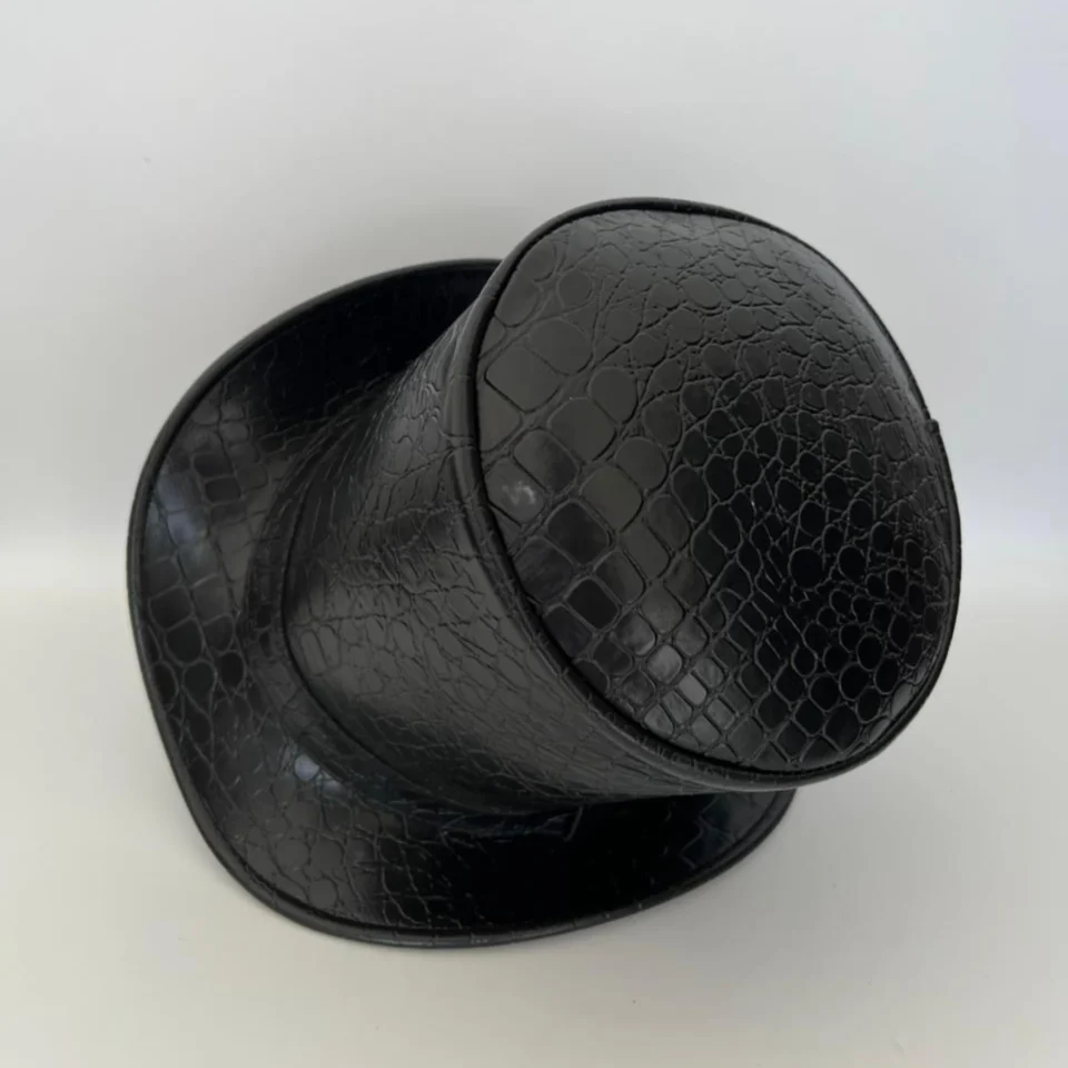 Black Handmade Leather Steampunk Top Hat Style 098 gallery view 06 - black steampunk top hat with structured crown