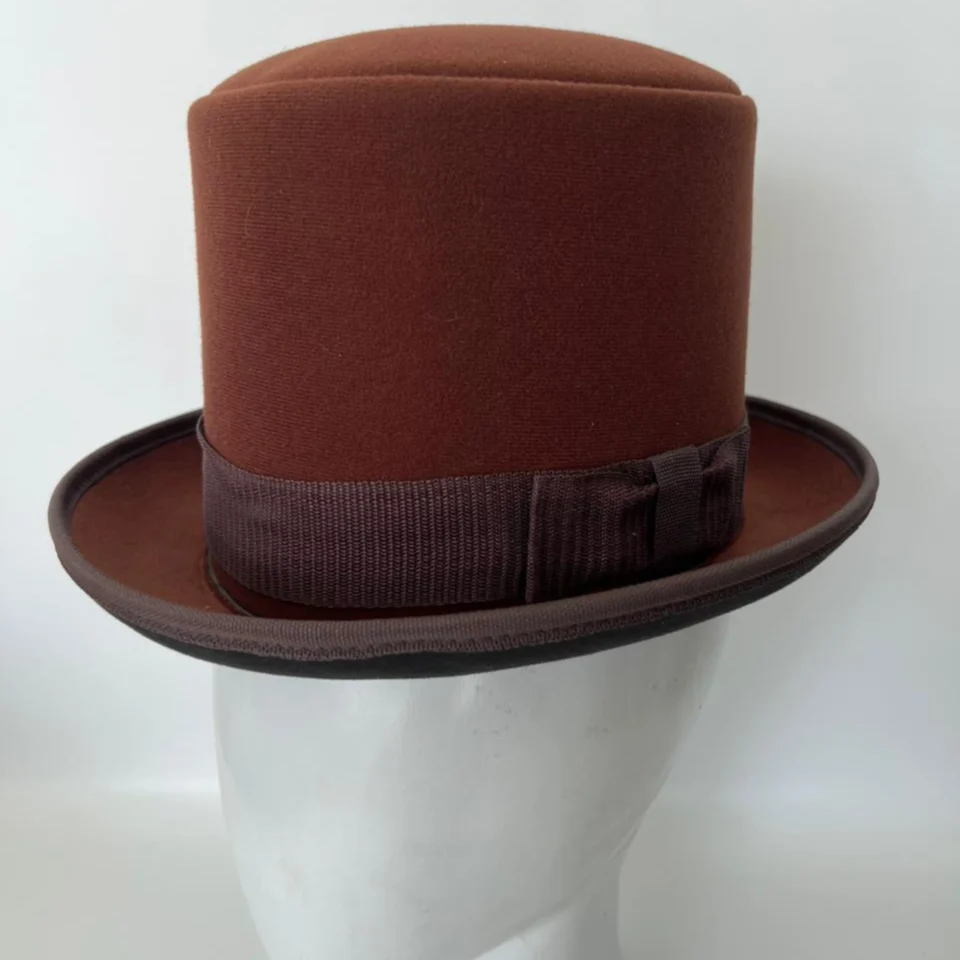 Black Handmade Leather Steampunk Top Hat Style 110 back view - black steampunk top hat with structured crown