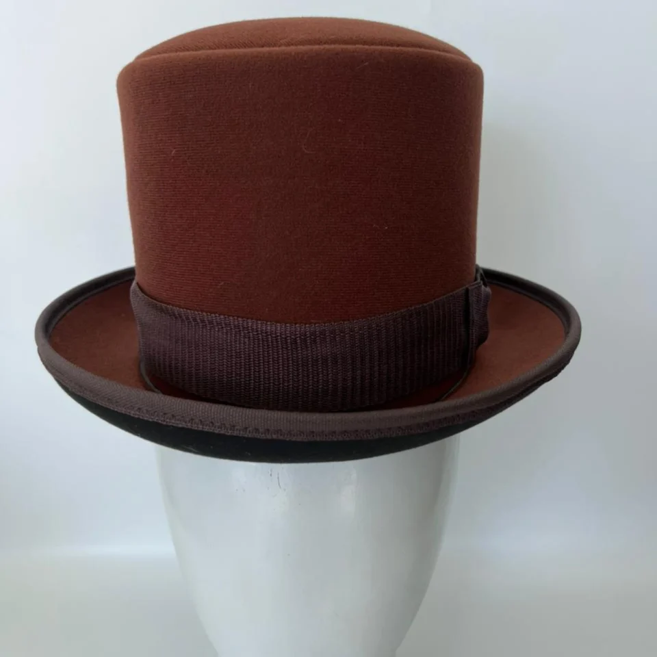 Black Handmade Leather Steampunk Top Hat Style 110 gallery view 05 - black steampunk top hat with structured crown