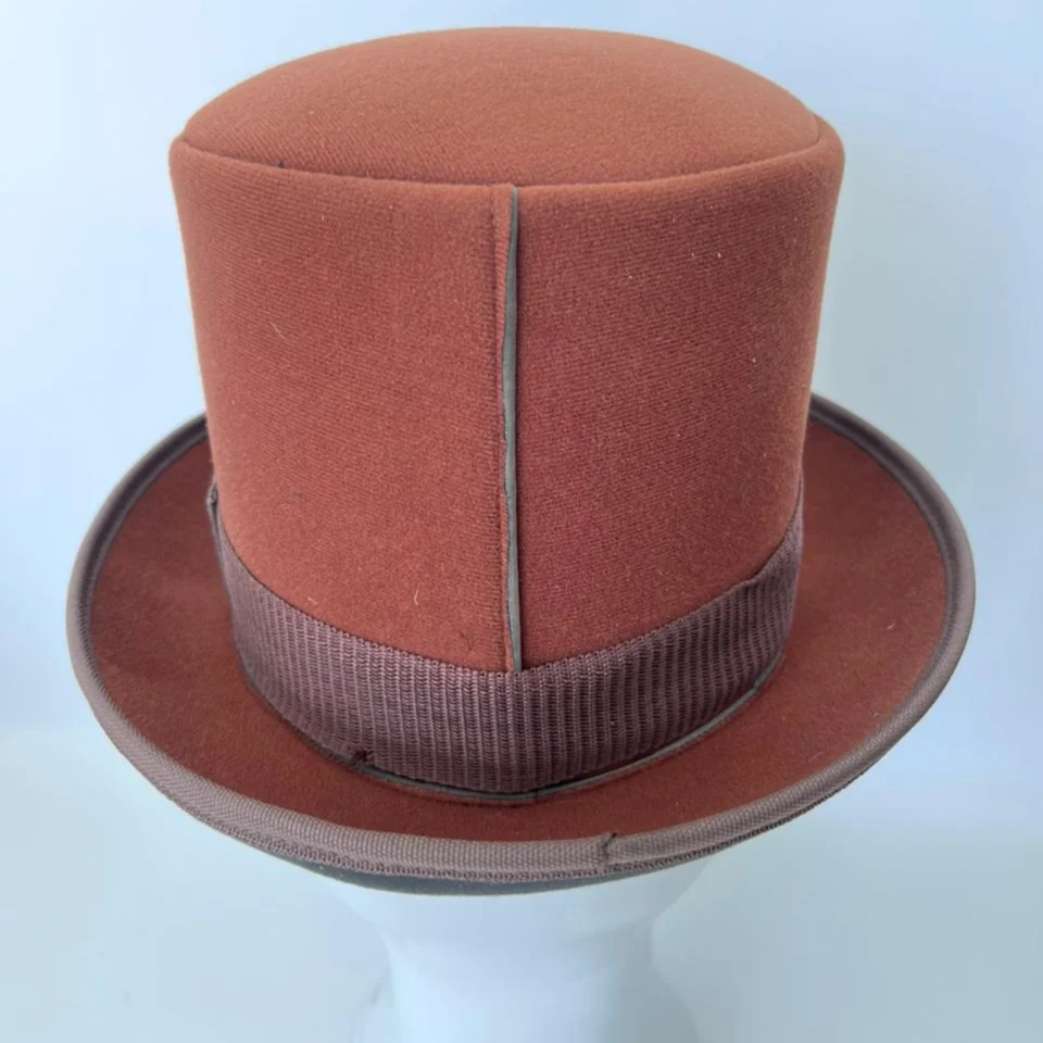 Black Handmade Leather Steampunk Top Hat Style 110 side view - black steampunk top hat with structured crown