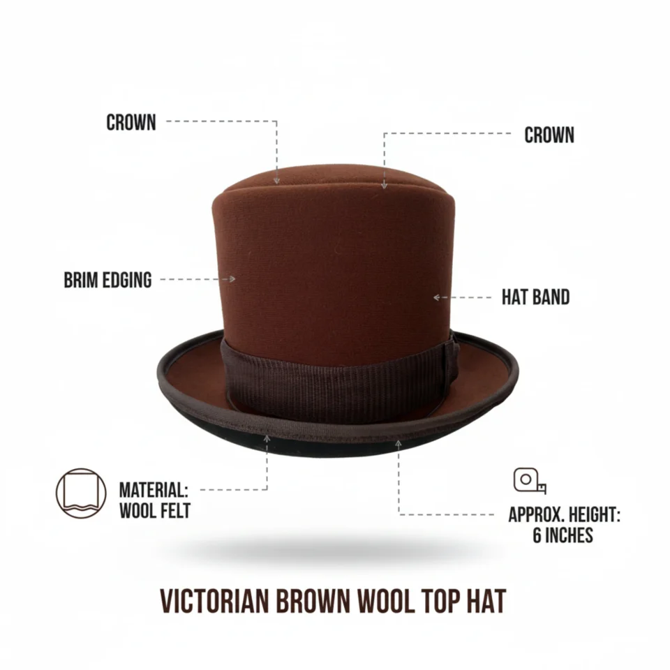 Black Handmade Leather Steampunk Top Hat Style 110 three quarter view - black steampunk top hat with structured crown
