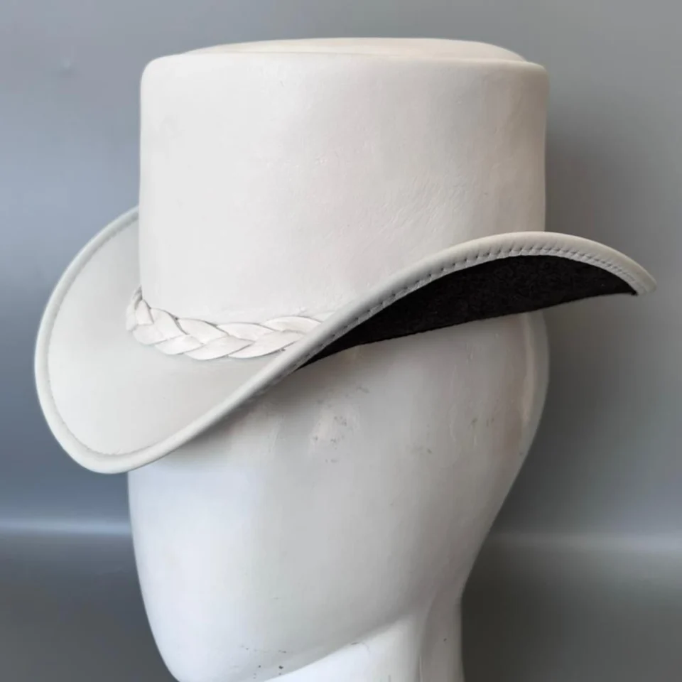 White Top Hat with Braided Band gallery view 5 - white top hat with white braided band