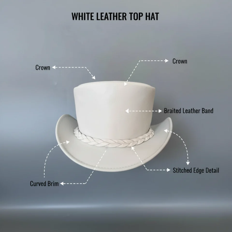 White Top Hat with Braided Band three-quarter view - white top hat with white braided band