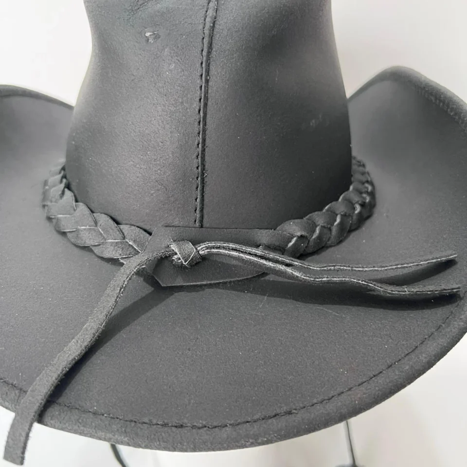 Charcoal Western Top Hat with Braided Band back view - charcoal gray / black tall top hat / western top hat