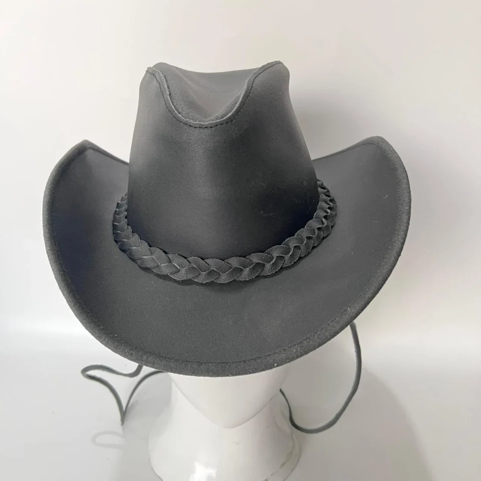Charcoal Western Top Hat with Braided Band gallery view 6 - charcoal gray / black tall top hat / western top hat