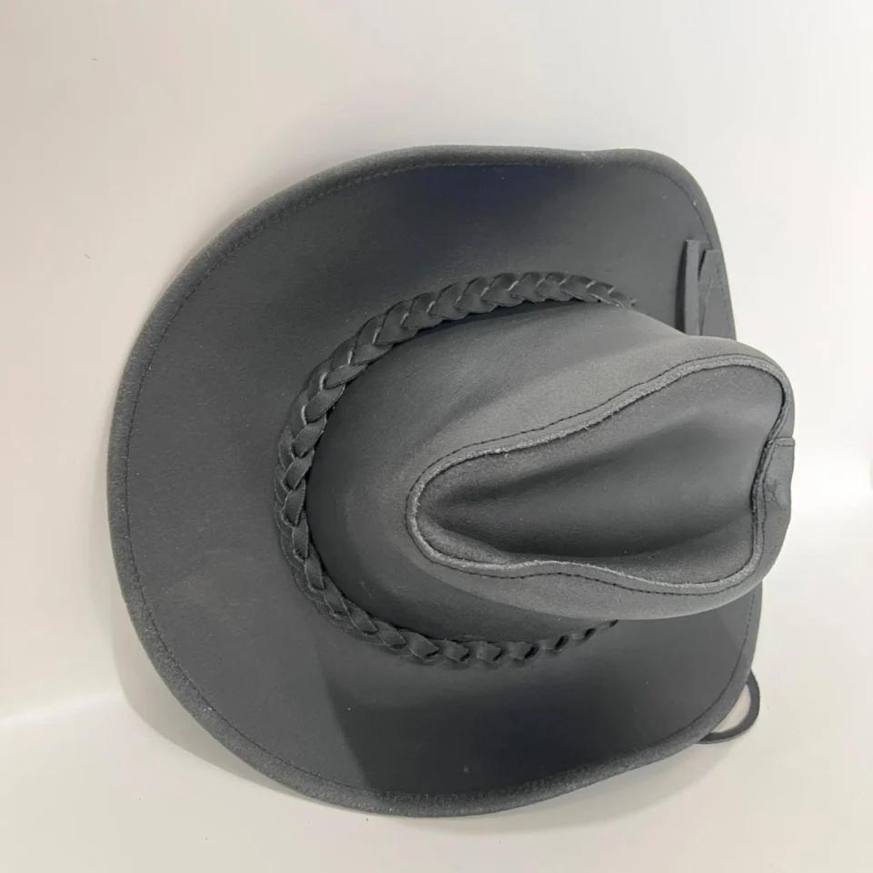 Charcoal Western Top Hat with Braided Band gallery view 8 - charcoal gray / black tall top hat / western top hat