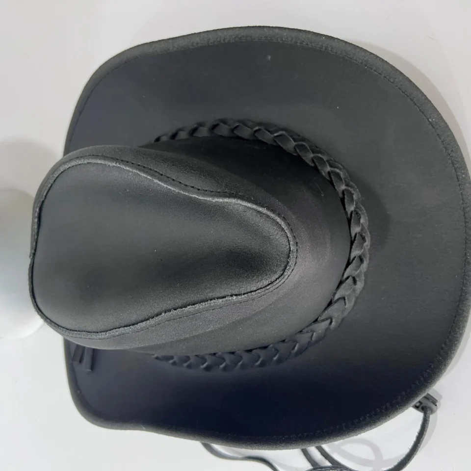 Charcoal Western Top Hat with Braided Band side view - charcoal gray / black tall top hat / western top hat