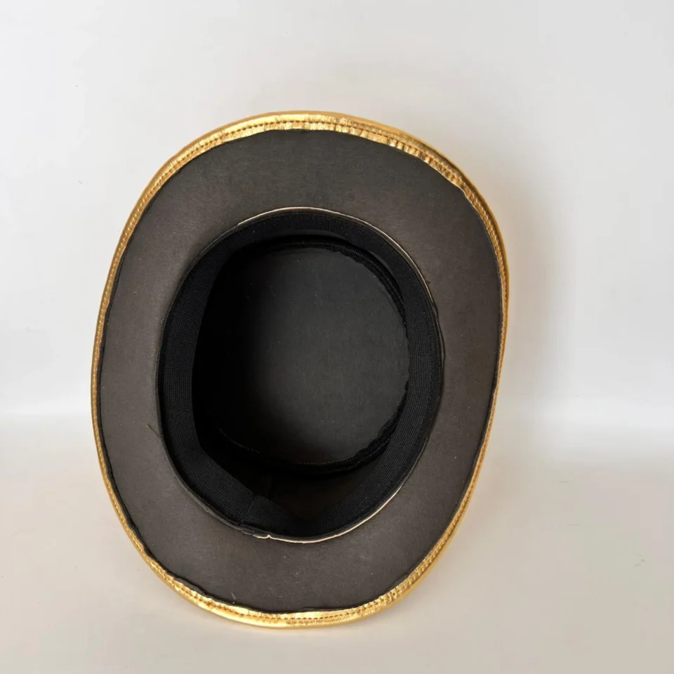 Black Handmade Leather Steampunk Top Hat Style 194 detail view - black steampunk top hat with structured crown