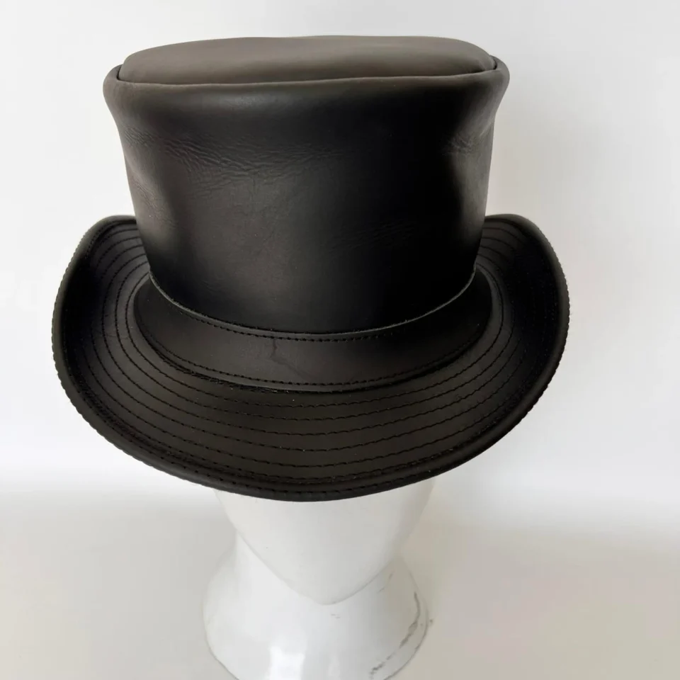 Refined Black Leather-Look Top Hat gallery view 6 - black / dark charcoal tall top hat / western top hat