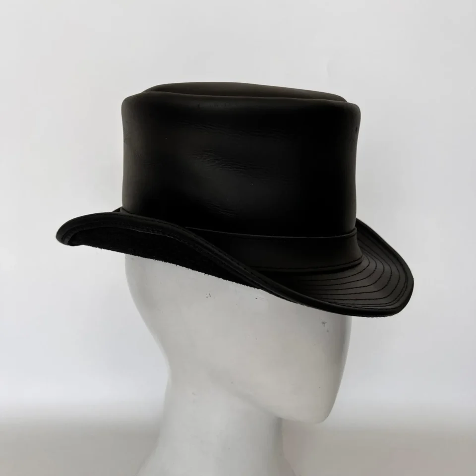 Refined Black Leather-Look Top Hat gallery view 7 - black / dark charcoal tall top hat / western top hat