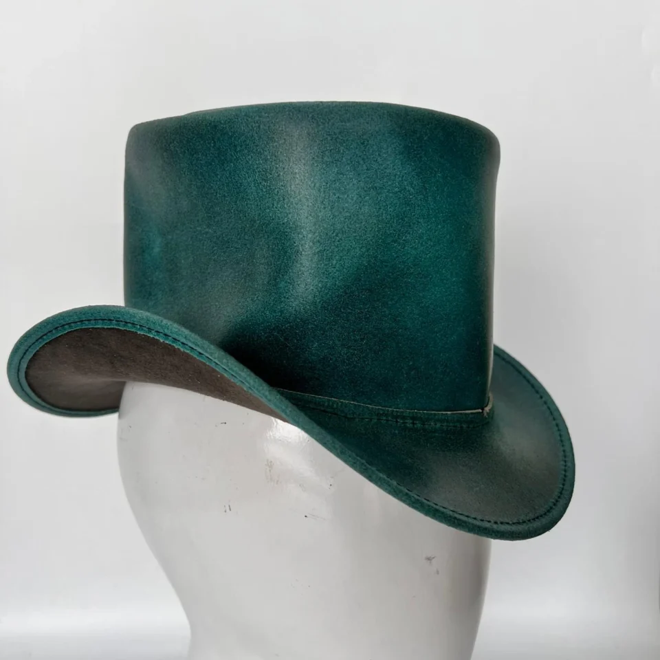 Teal Leather-Look Top Hat back view - teal / turquoise tall top hat / western top hat