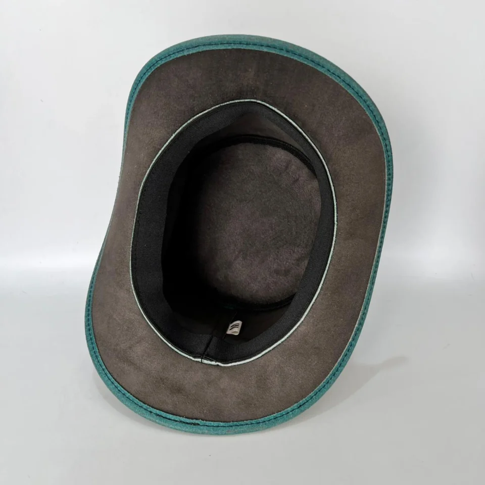 Teal Leather-Look Top Hat detail view - teal / turquoise tall top hat / western top hat