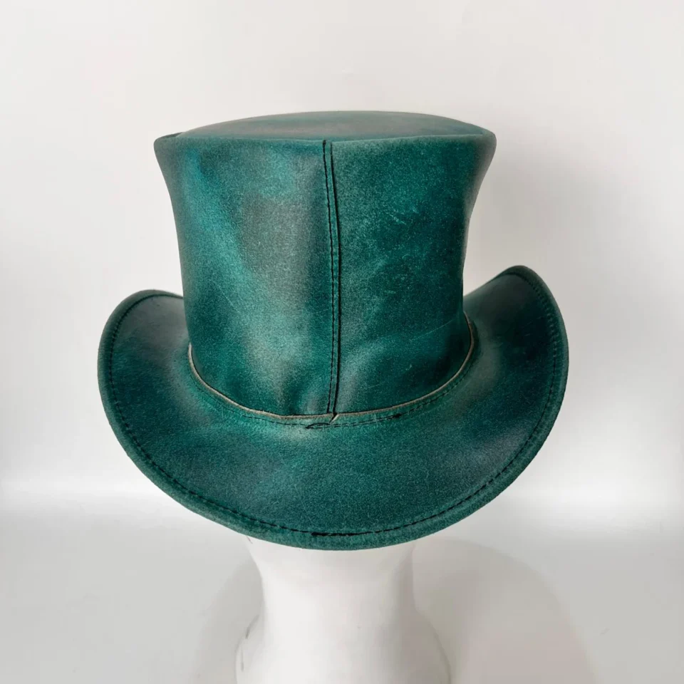 Teal Leather-Look Top Hat side view - teal / turquoise tall top hat / western top hat