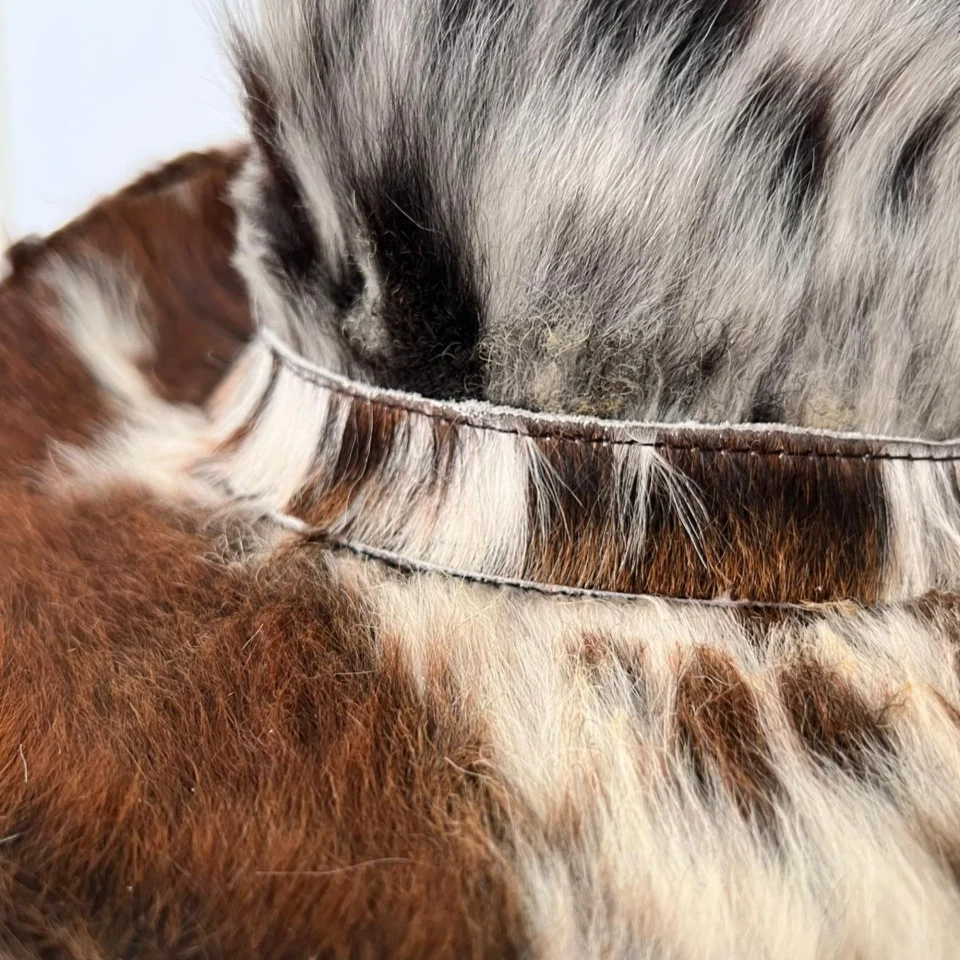 Patchwork Cowhide Western Top Hat gallery view 5 - brown white and black cowhide pattern western top hat / cowhide hat