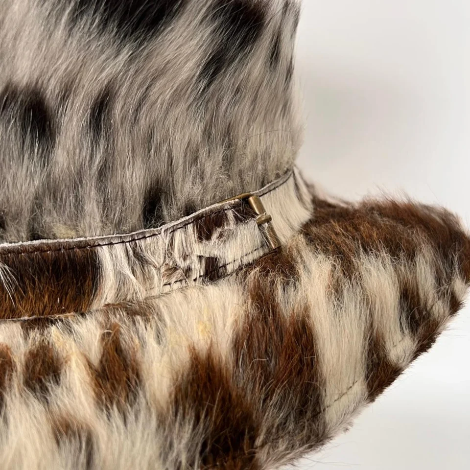 Patchwork Cowhide Western Top Hat gallery view 6 - brown white and black cowhide pattern western top hat / cowhide hat