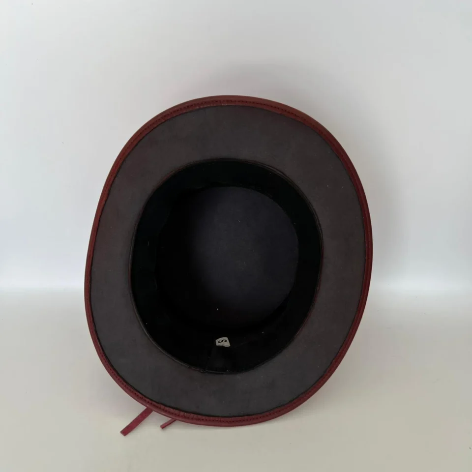 Red Skull Accent Top Hat detail view - red tall top hat / western top hat