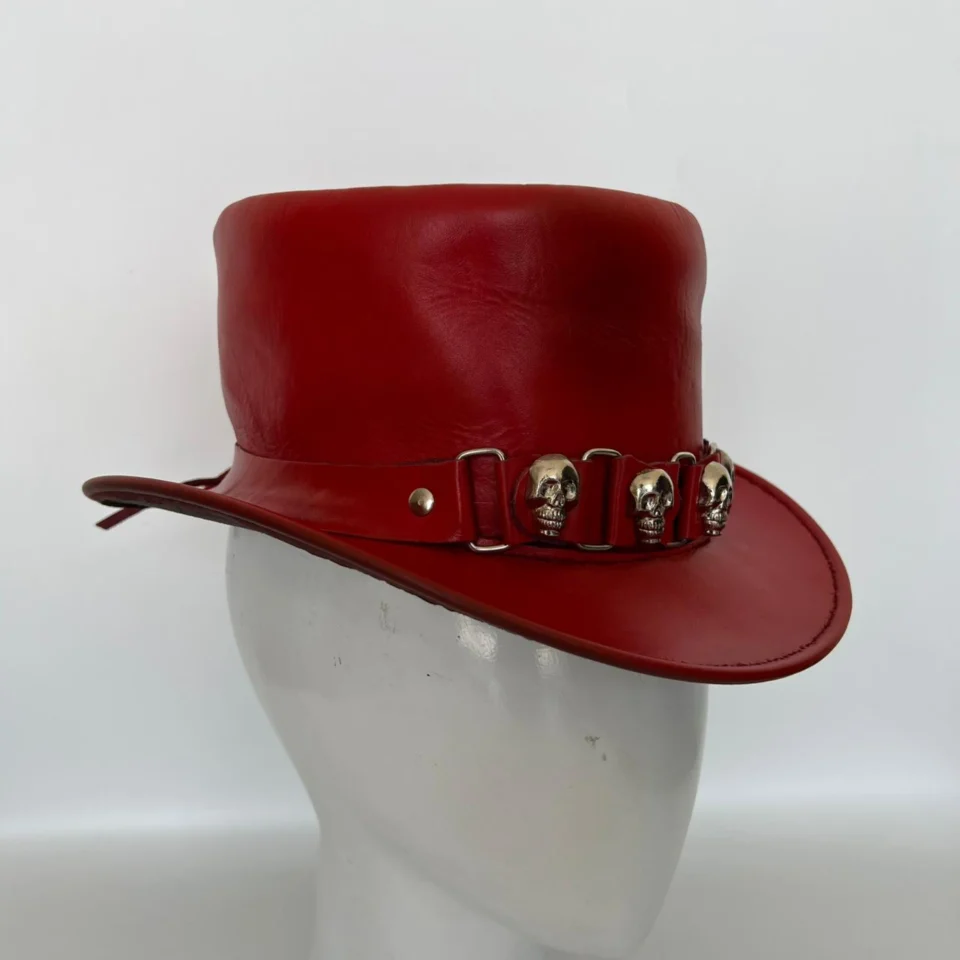 Red Skull Accent Top Hat gallery view 6 - red tall top hat / western top hat