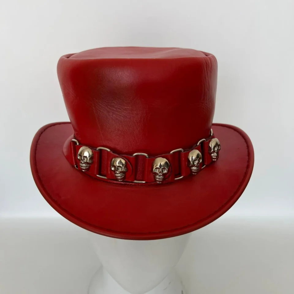 Red Skull Accent Top Hat gallery view 7 - red tall top hat / western top hat