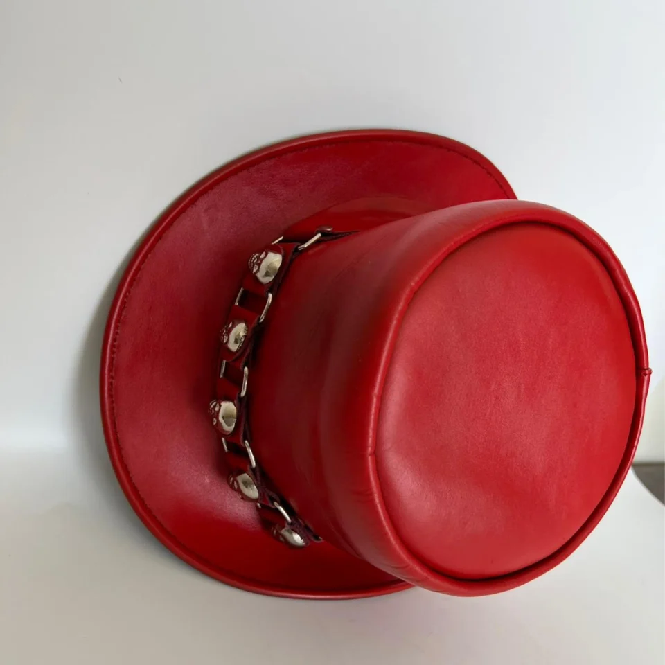 Red Skull Accent Top Hat gallery view 8 - red tall top hat / western top hat