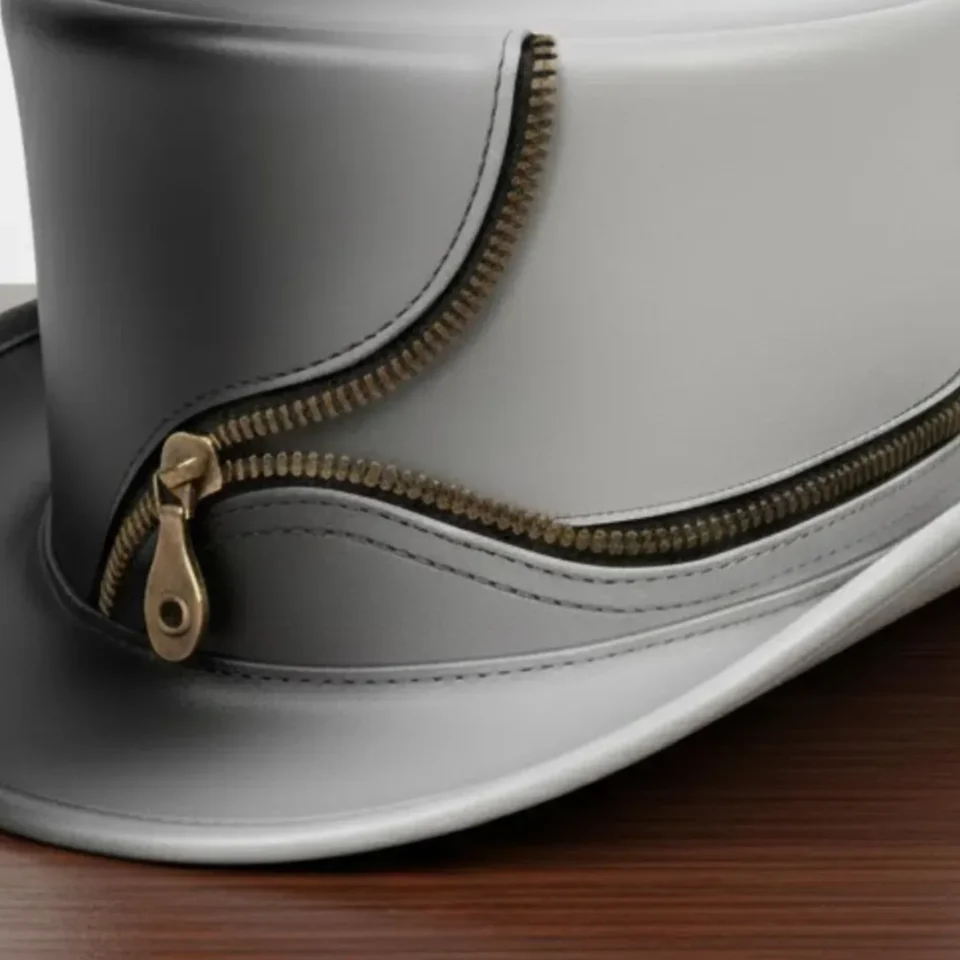 Gray Top Hat with Zipper Detail detail view - gray / silver-black tall top hat / western top hat