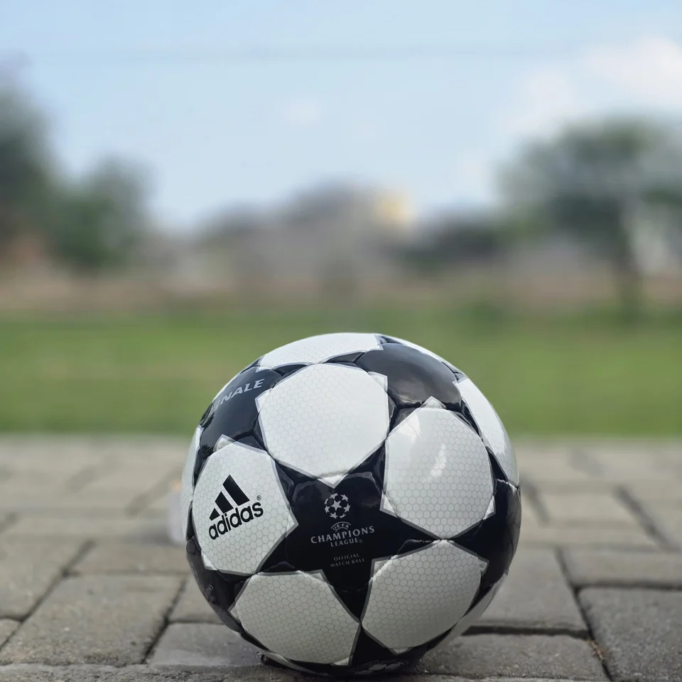 Black White Finale-Style Hand-Stitched Football alternate front angle - black and white handmade football with finale-style star graphics