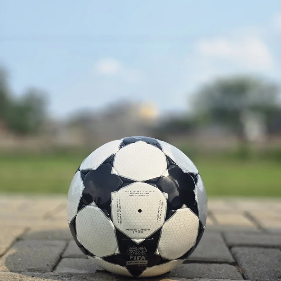 Black White Finale-Style Hand-Stitched Football back view - black and white handmade football with finale-style star graphics