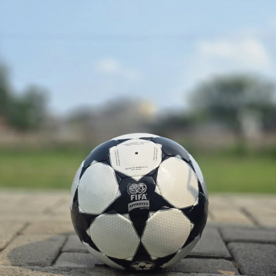 Black White Finale-Style Hand-Stitched Football side view - black and white handmade football with finale-style star graphics