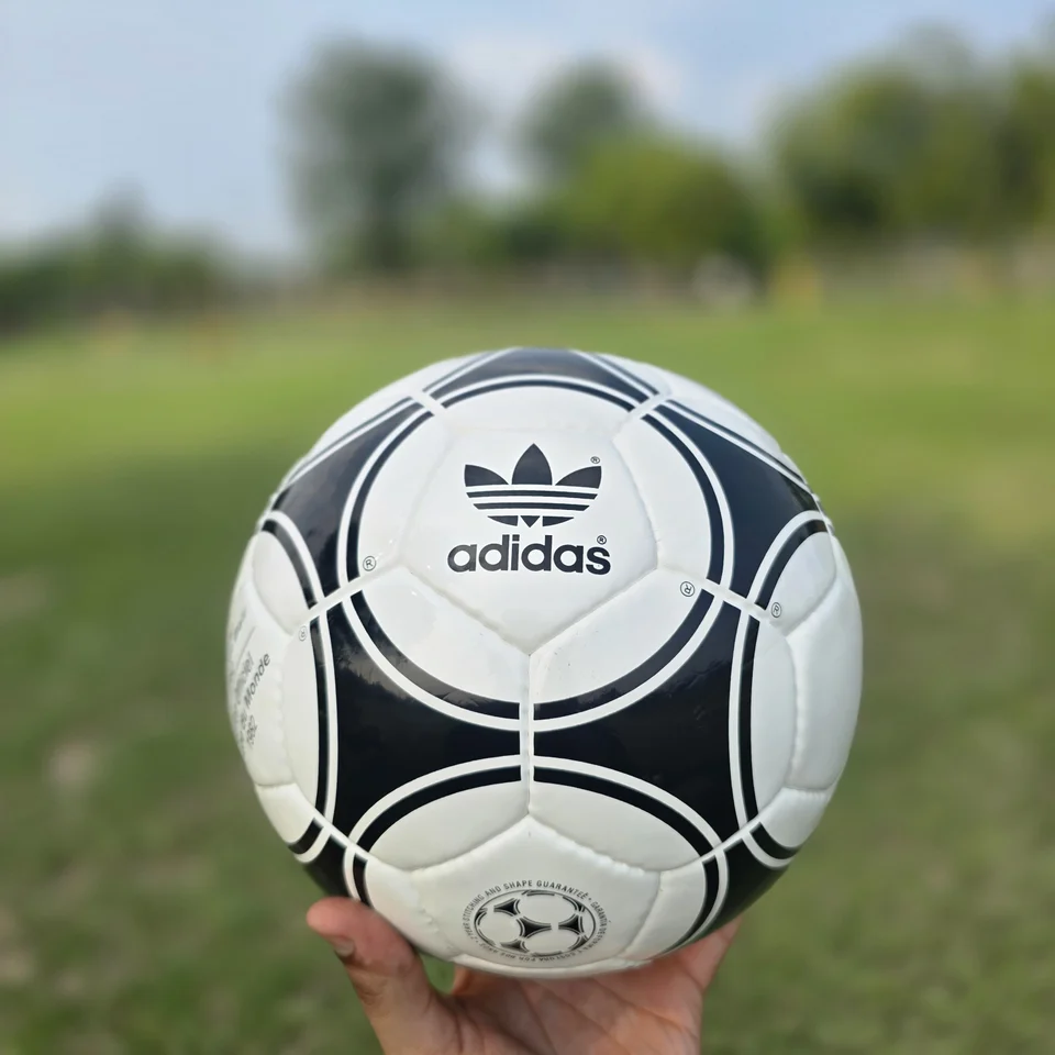 Black White Star Panel Hand-Stitched Football alternate front angle - black and white handmade football with bold star-panel graphics