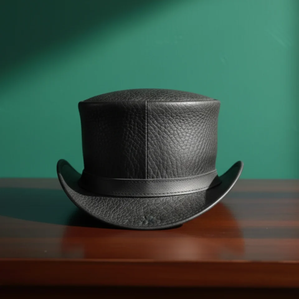 Blue Handmade Leather Festival Top Hat Style 035 back view - blue costume top hat with structured crown