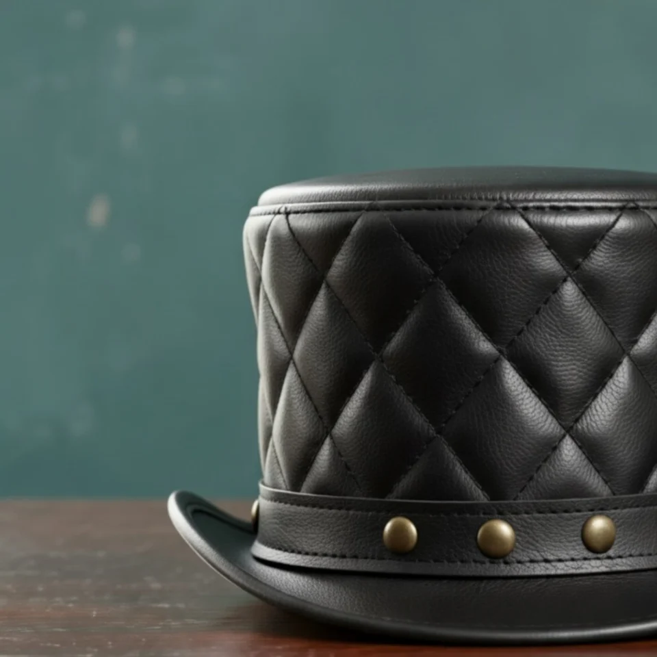 Blue Handmade Leather Festival Top Hat Style 041 three quarter view - blue costume top hat with structured crown