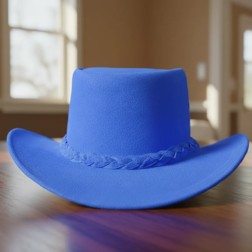 Blue Handmade Leather Statement Top Hat Style 048 back view - blue steampunk top hat with structured crown
