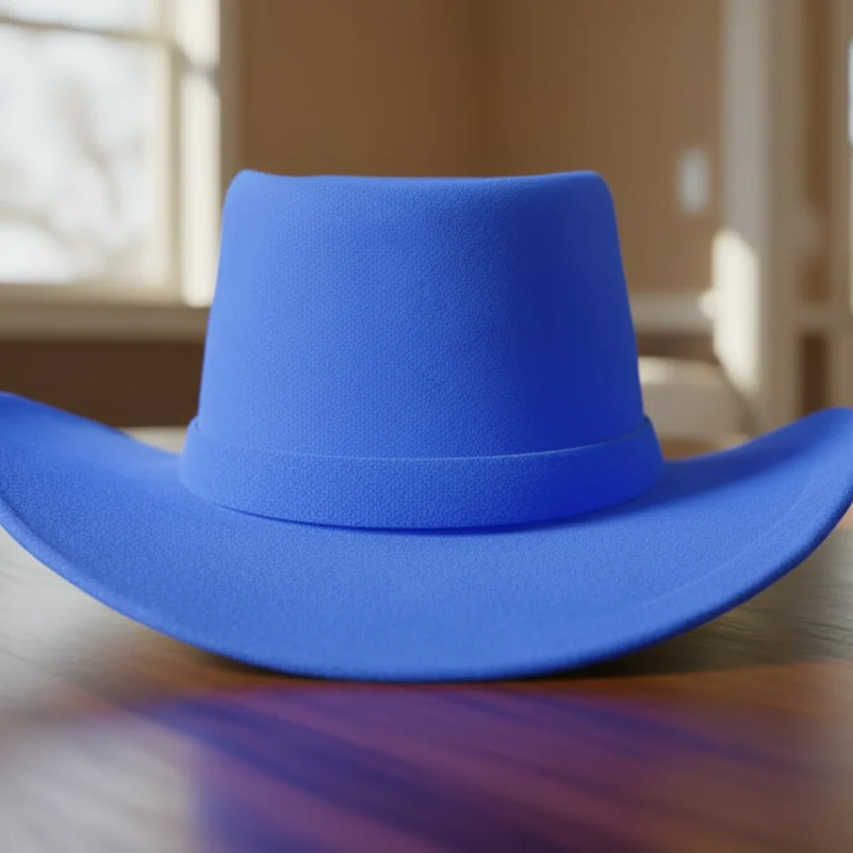 Blue Handmade Leather Statement Top Hat Style 048 three quarter view - blue steampunk top hat with structured crown