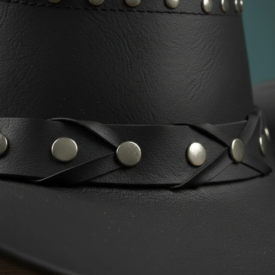 Blue Handmade Leather Statement Top Hat Style 051 three quarter view - blue steampunk top hat with structured crown