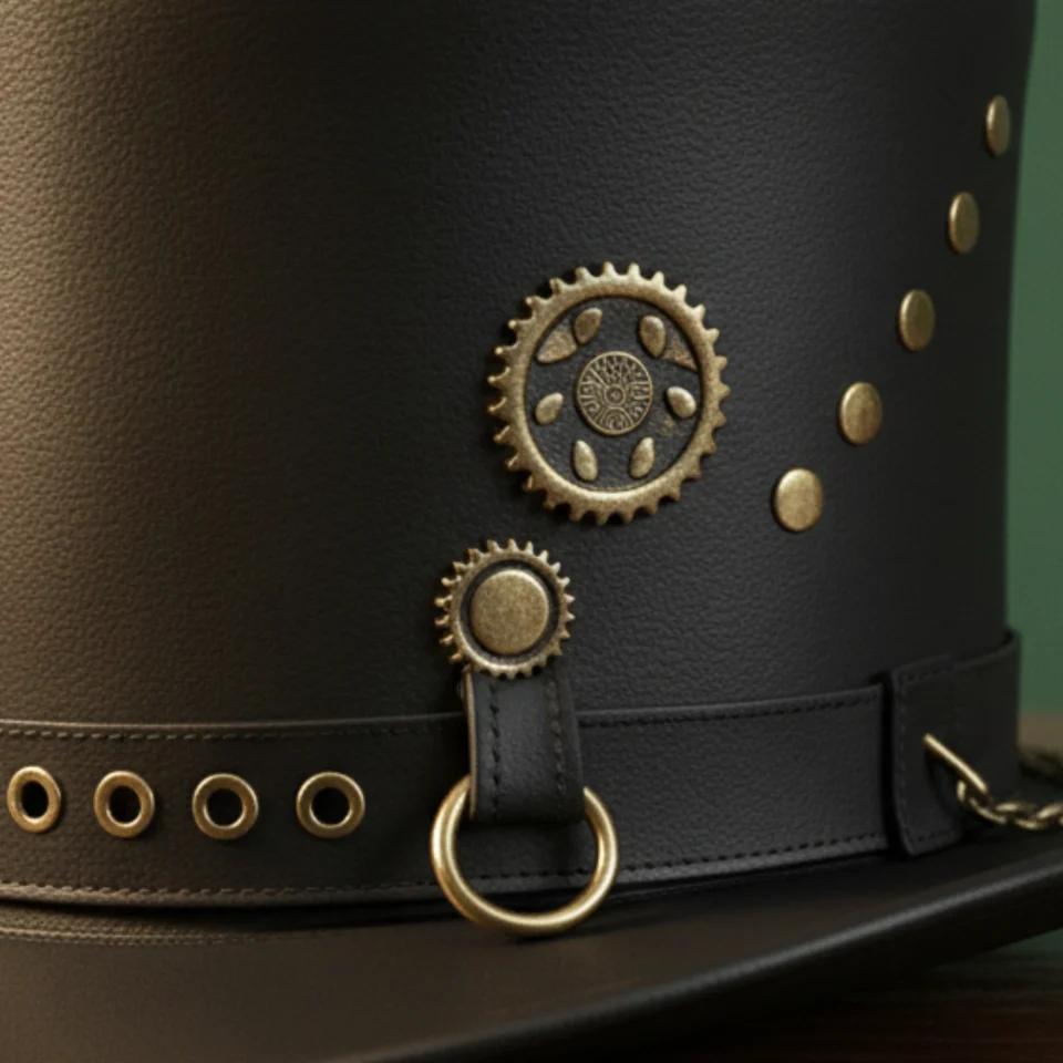Dark Brown Rivet Top Hat detail view - dark brown top hat