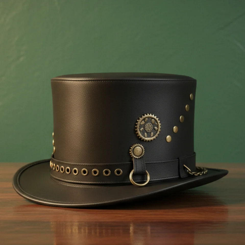Dark Brown Rivet Top Hat front view - dark brown top hat