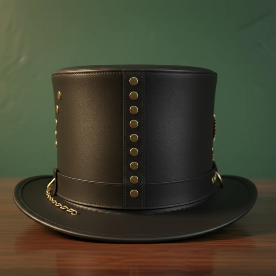 Dark Brown Rivet Top Hat back view - dark brown top hat